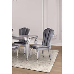 Silver And Light Gray Finish Glam Style 2pc Side Chair Fluted Legs Upholstered Seat Dining Room