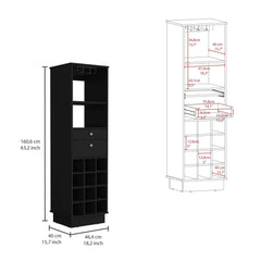 Classic Bar Cabinet, Two Drawers, Twelve Built-in Wine Rack-Black