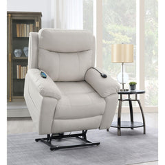 Camelot Beige Polished Microfiber Power Motion Recliner with Lift, Heating & Massage Chair