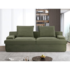 Saga Oversized Full Foam 4 Seater Couch for Living Room Upholstered in Soft Corduroy Fabric, Wide Armrests, Ergonomic Compressed Sofa in a Box, No Assembly, 90 Inch Wide, Green
