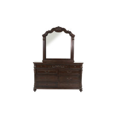 Traditional Formal Antique Cherry / Antique Walnut Unique Design Dresser w Mirror Drawers Storage Bedroom Furniture
