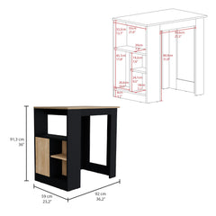 Fable Kitchen Island with 1-Door Cabinet Push to open System and Side Shelves Black - Natural Oak