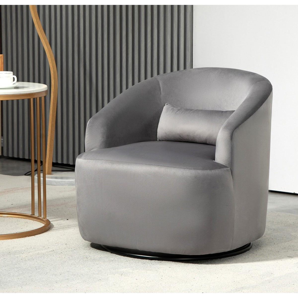 361 Degree Swivel Barrel Accent Chair, Velvet Upholstered Curved Armchair, Fully Assembled Contemporary Leisure Chair for Living Room Bedroom Office