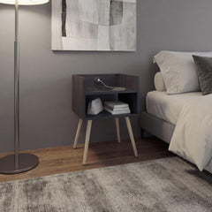 Helen Modern Nightstand with Integrated USB Charging Station, 2-Tier Open Storage Shelves and 4 Legs