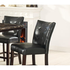 Modern Counter Height Chairs Black Faux Leather Tufted Set of 2 High Chairs Dining Seating