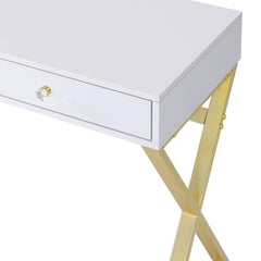 Aura White & Gold Finish Vanity Desk W/Mirror & Jewelry Tray