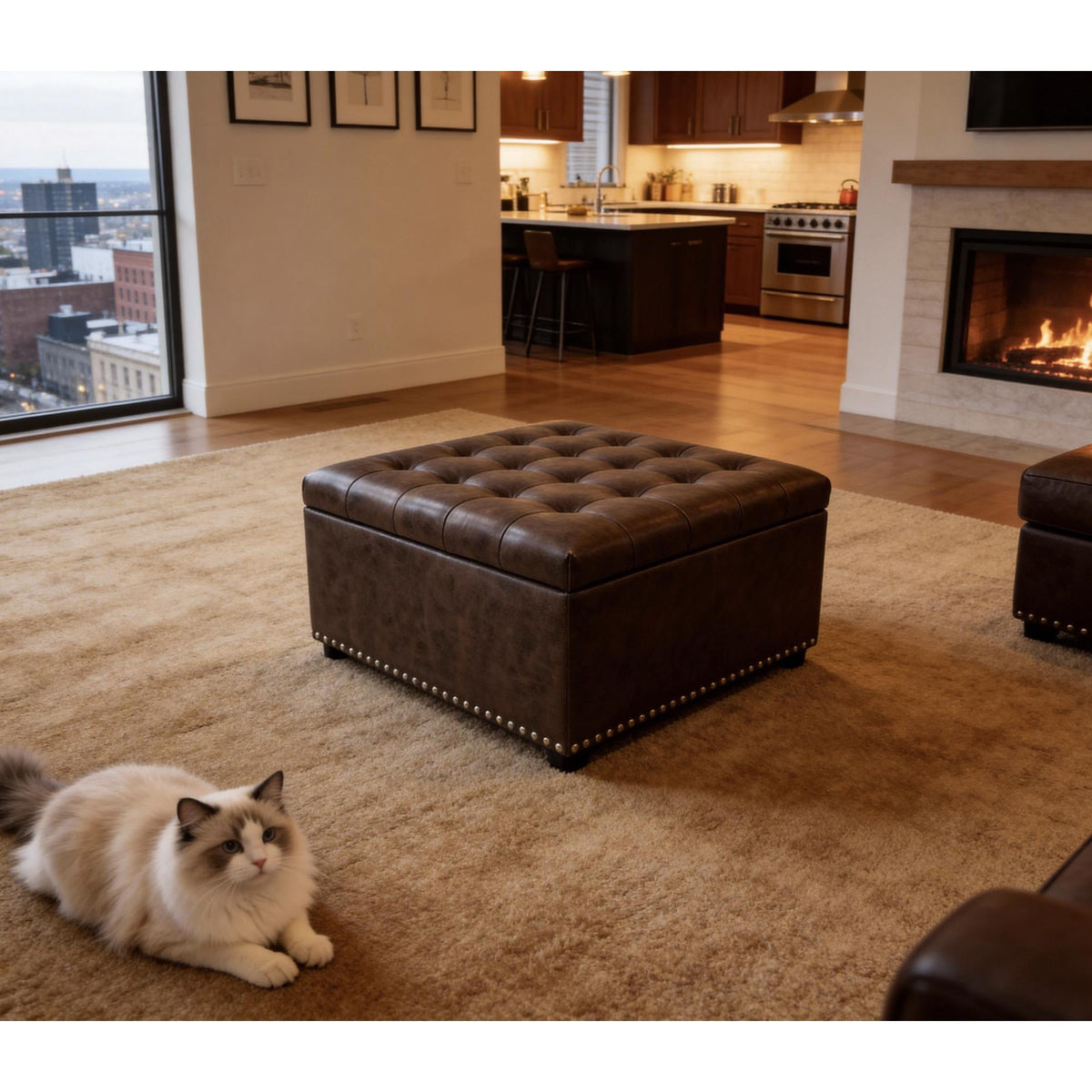 Tufted Storage Ottoman with Studs