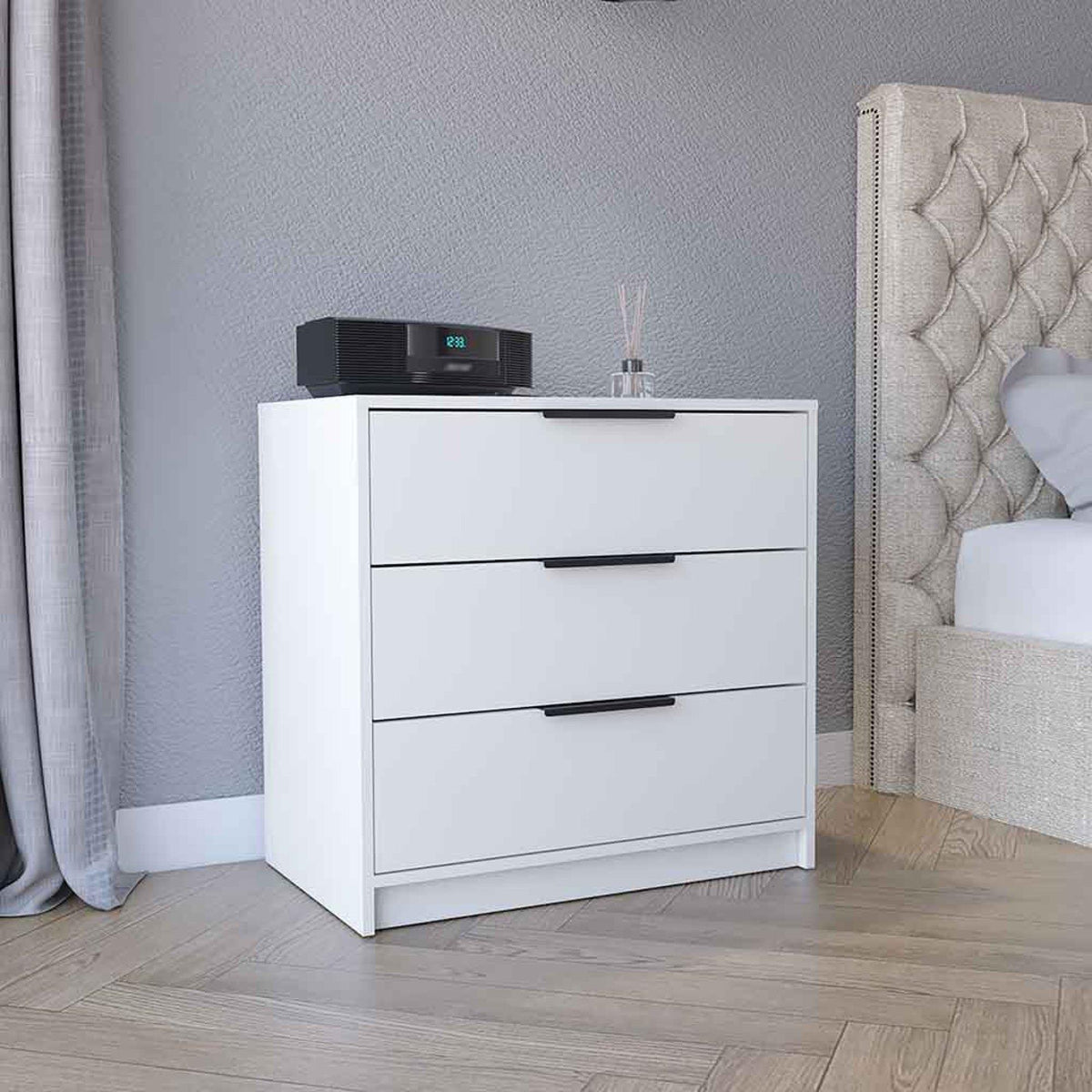 Lyra 3 Drawers Dresser, Superior Top -White