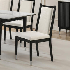 Contemporary Style 2pc Side Chair Arrow Legs Angled Back Silver Capped Legs Black And White Finish