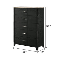 Mars Modern Chest with Sintered Stone Top, Deep Storage Drawers, Acrylic Bar Pulls, and Black Wood-Grain Finish