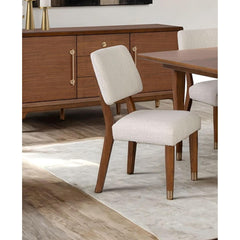 Mid-Century Modern Style 2pc Side Chair Gold Capped Legs soft Round Edges Walnut Finish Dining Room