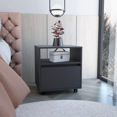 Aria Nightstand , End Table, Side Table Casters, Single Drawer-Black