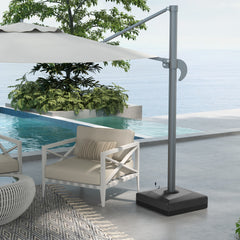 330 lbs. Fillable Umbrella Base for 84D-110V02 Model Umbrella, Cantilever Umbrella Stand, Wheels, Adjustable Feet, Black