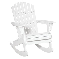 Wooden Adirondack Rocking Chair Outdoor Lounge Chair Fire Pit Seating with Slatted Wooden Design, Fanned Back, White