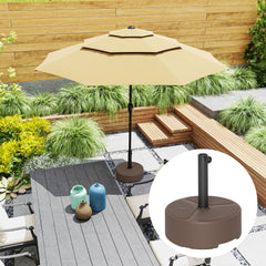 Round Patio Umbrella Base Holder, Heavy Duty Outdoor Umbrella Stand Base, Filled Up to 44lbs with Stand or 40lbs with Water for Garden, Poolside, Brown