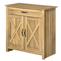 Farmhouse Sideboard Buffet Cabinet, Barn Door Coffee Bar Cabinet with Drawer and Adjustable Shelf for Kitchen, Living Room, Entryway, Natural Wood Effect
