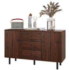 Retro Sideboard with 2 Cabinets 3 Drawers, Buffet Table, Rustic Brown