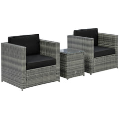 Wicker Bistro Patio Set, 2 Porch Chairs & Glass Table, Black