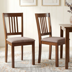 Dining Chairs Set of 2 Linen Upholstered Kitchen Chairs with Rubberwood Legs for Dining Room Living Room Walnut Taupe