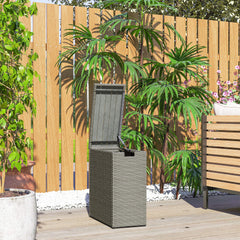 17-Gallon Small Deck Box, Wicker Outdoor Storage Box with Acacia Wood Top for Patio Cushions and Garden Tools, Gray