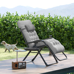 Padded Zero Gravity Chair, Folding Recliner Chair with Cup Holder Cushion, Gray