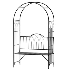 Metal Trellis Arbor Arch for Climbing Plants with Garden Bench, Grow Grapes, Interlacing Decorative Seating, Black