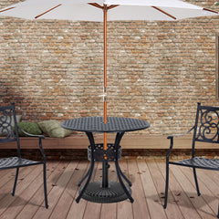 33" Patio Dining Table Round Cast Aluminium Outdoor Bistro Table with Umbrella Hole - Black