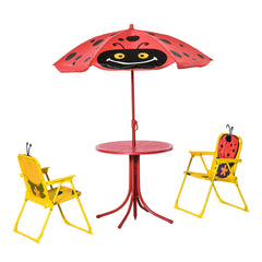 Kids Table and Chair Set, Outdoor Folding Garden Furniture, Picnic Table for Patio Backyard, with Removable & Height Adjustable Sun Umbrella, Aged 3-6 Years Old, Red