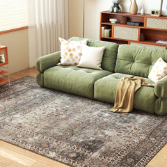 Machine Washable Area Rug 8x10, Non-Slip Traditional Floor Cover Foldable Carpet for Living Room, Dark Mixed-Brown