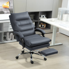 Microfibre Massage Office Chair, Heated Reclining Chair with Footrest, Double-tier Padding, Swivel Wheels, Dark Gray