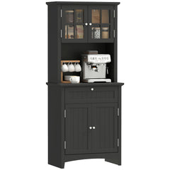 Elegant Buffet with Hutch, Kitchen Pantry Storage Cabinet with Framed Glass Door Drawer and Microwave Space for Dining Room, Living Room, Black