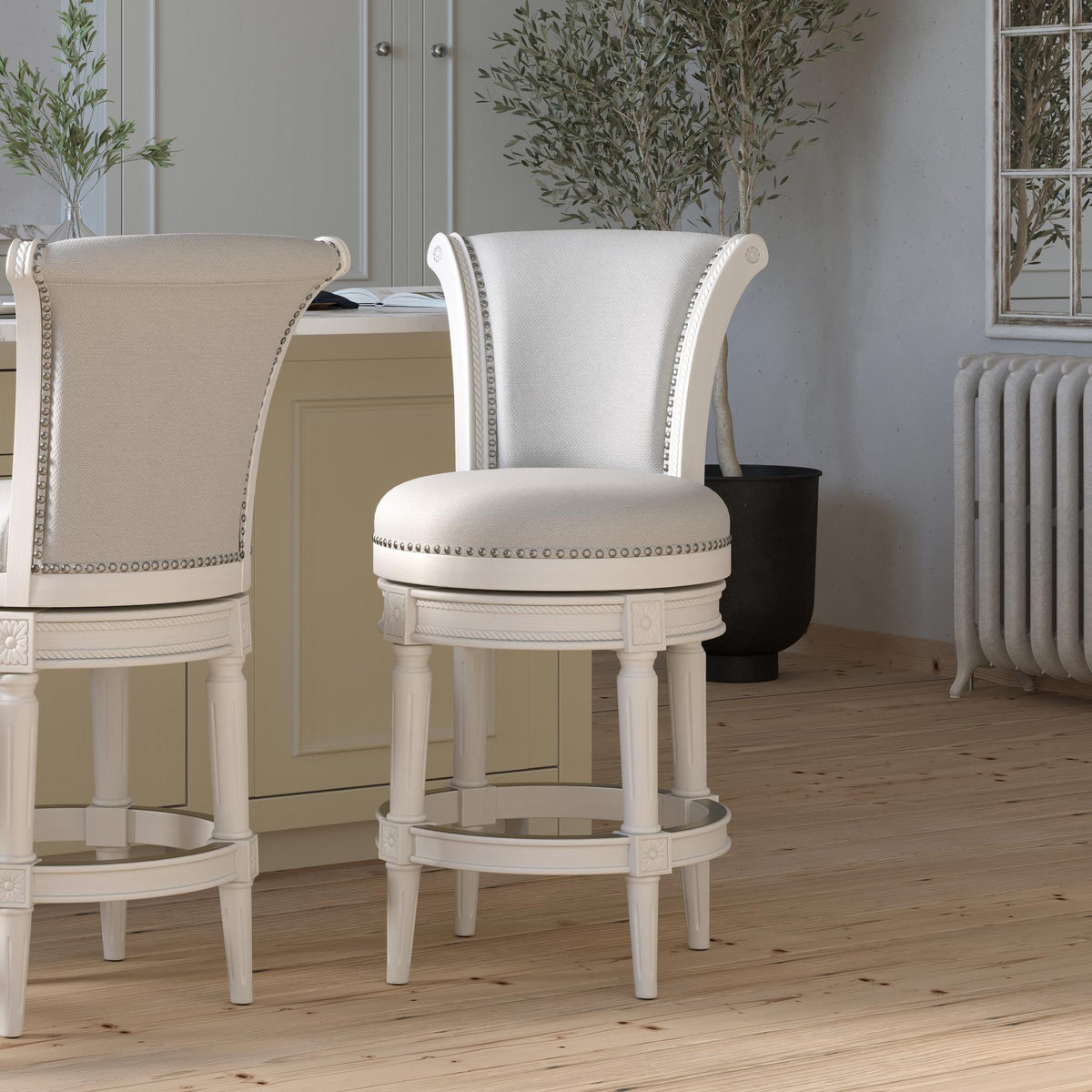 Sanctuary Wood Counter-Height Swivel Barstool with High-Back, 1PC