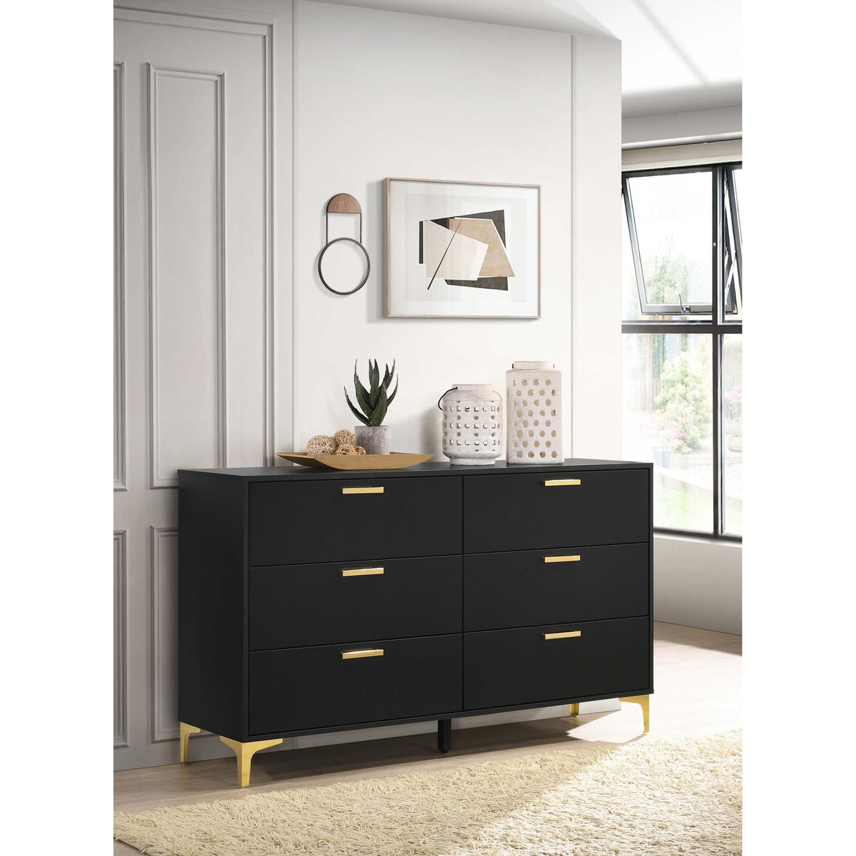 Paris Black and Gold 6-Drawer Rectangular Dresser