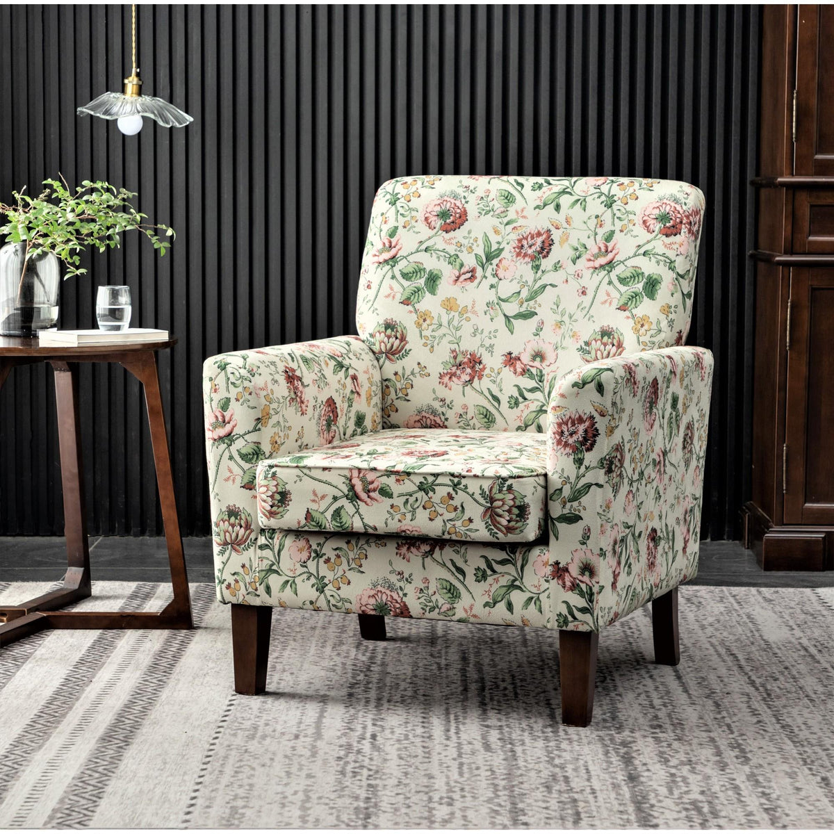 Haven Polyester Blend Armchair, Solid Birch Wood Frame with Brown Tapered Legs, Foam Padded Accent Chair with Trim Detail for Living Room Office
