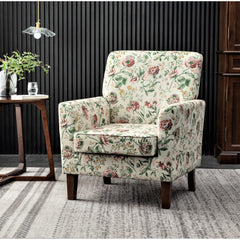 Haven Polyester Blend Armchair, Solid Birch Wood Frame with Brown Tapered Legs, Foam Padded Accent Chair with Trim Detail for Living Room Office