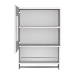 Kitchen wall cabinet 29" H, with towel rack and spice rack, one door, two internal shelves, white