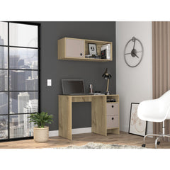 Light Oak and Taupe 2-Shelf 3-Drawer 2-Piece Office Set