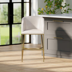 31" Modern Bar Stool, White Faux Leather with Gold Steel Frame, 1PC