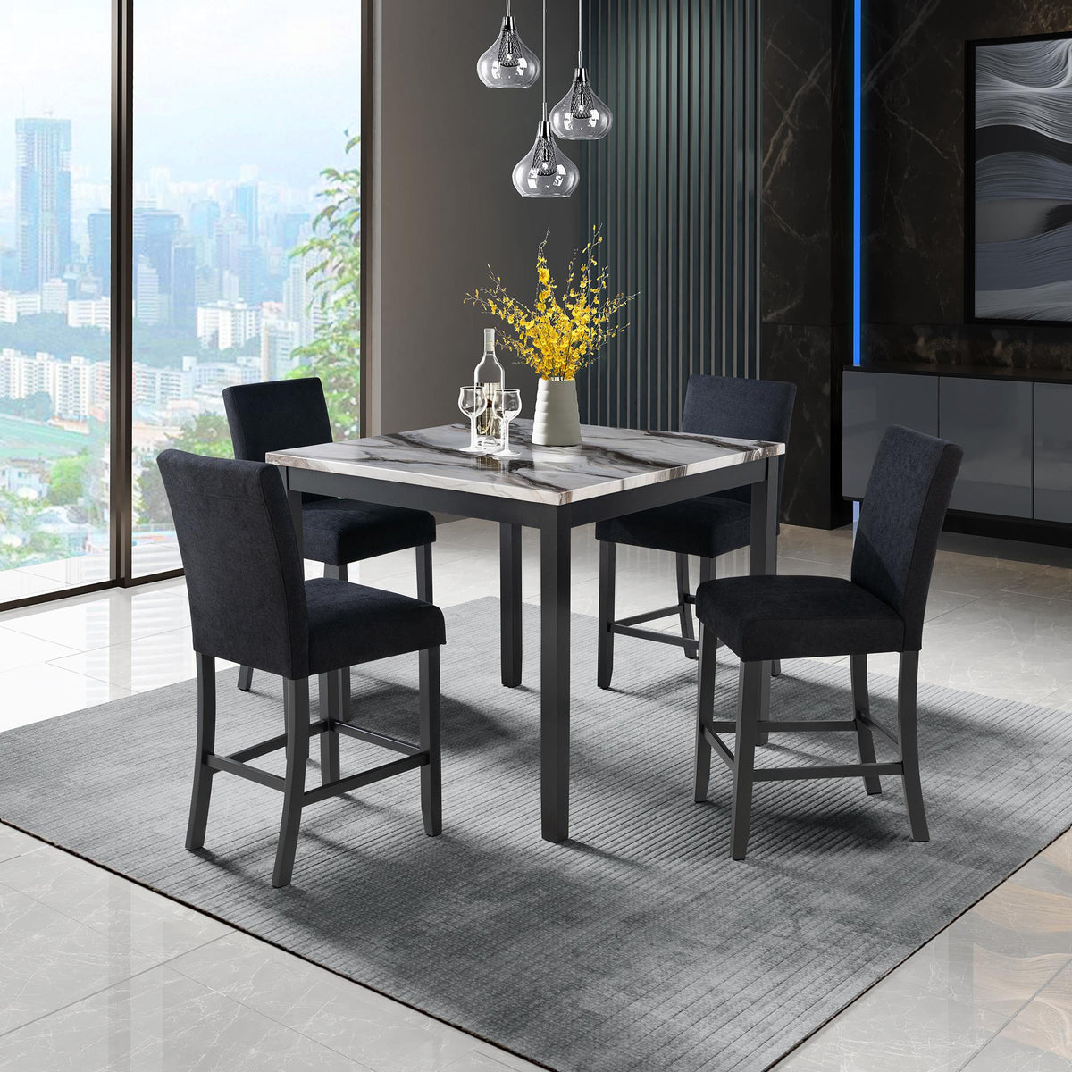 NOVA BAR TABLE AND 4 BAR STOOLS