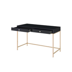Black High Gloss and Gold 2-drawer Writing Desk