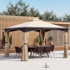 10' x 12' Outdoor Gazebo with Netting, Patio Gazebo Canopy with 2-Tier Soft Top Roof and Steel Frame for Lawn, Garden, Backyard and Deck