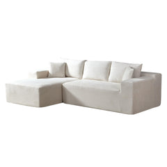2-Piece Convertible Corduroy L-Shaped Sofa in a Box with Pillows, 3-Seater Modular Sectional Couch, Compressed Living Room Furniture, Beige (Left Facing)