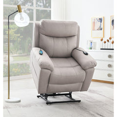 Camelot Light Gray Polished Microfiber Power Motion Recliner with Lift, Heating & Massage Chair