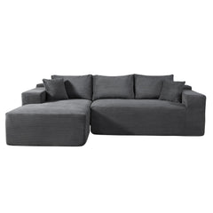 2-Piece Convertible Corduroy L-Shaped Sofa in a Box with Pillows, 3-Seater Modular Sectional Couch, Compressed Living Room Furniture, Dark Grey (Left Facing)