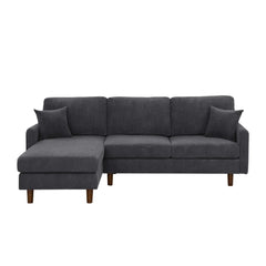 Corduroy Upholstered Sectional with Wooden Legs & Toss Pillows