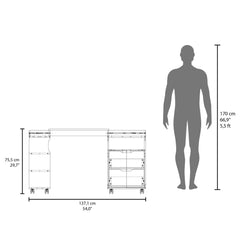 Lyric Diego 54" Wide Two Drawer Expandable Desk with Seven Shelves and Casters White - Dark Walnut