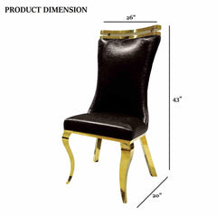 Glam Style 2pc Side Chair Black Finish Gold Legs Tiger Printed Upholstered Seat Dining Room