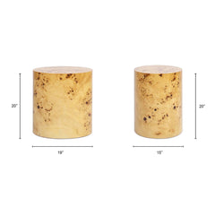 Eden 20" Accent Oval Pillar Side Table, Warm Natural Brown Burl Wood