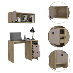 Light Oak and Taupe 2-Shelf 3-Drawer 2-Piece Office Set