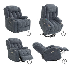 Aura Blue Chenille Power Motion Recliner with Lift, Heating & Massage Function